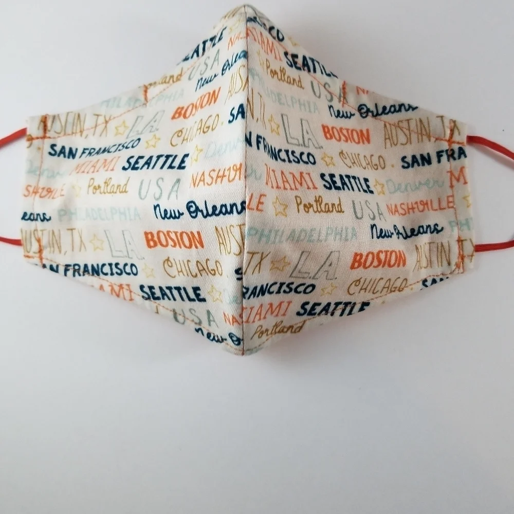 Hand Crafted U.S.A. Cities Reversible Face Mask with Nose Wire
